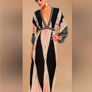Lulu's Black and Pink Geometric Maxi Dress